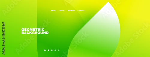 Bright green yellow gradient background. Minimalist design features text, dots, abstract shapes. Modern aesthetic suitable website header.