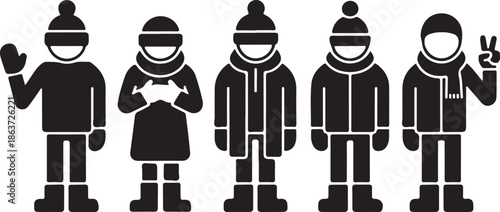 group of people wearing winter clothing standing together outside