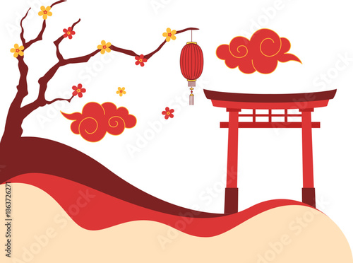 Traditional Japanese Torii Gate Landscape