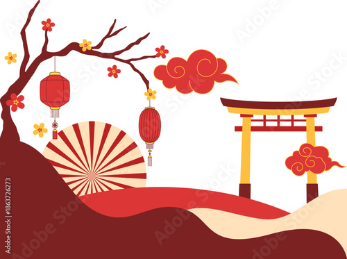 Traditional Japanese Cultural Vector Illustration