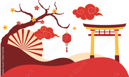 Traditional Japanese landscape vector illustration