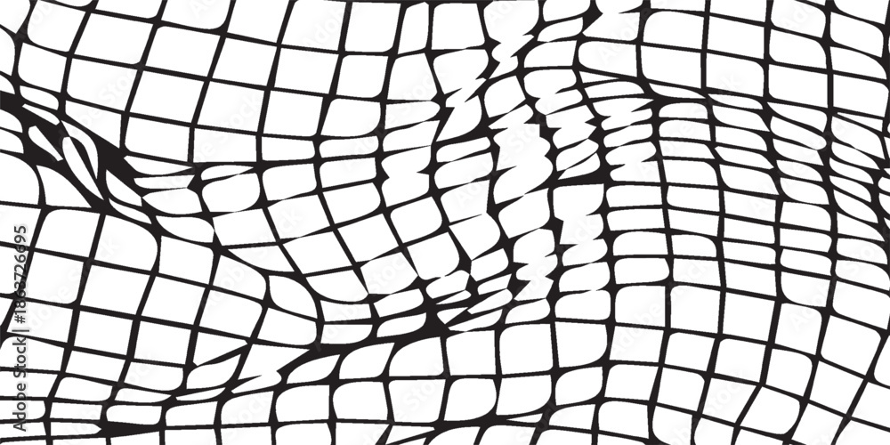 Obraz premium Abstract black and white distorted grid pattern background.