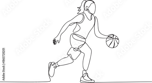 Continuous single one line drawing of basketball woman player healthy sport.one line vector illustration with out background