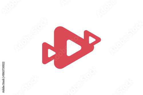 A red play button icon on a white background, symbolizing video and media playback.