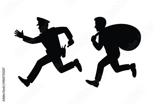 A police officer chases a thief in a dramatic and intense pursuit scene.