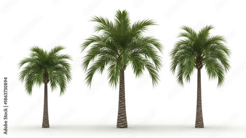 Fototapeta premium Palm Trees Isolated on White, Tropical Nature, Summer Background