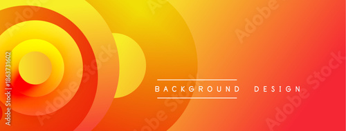 Abstract vibrant circles create dynamic gradient background. Warm colors dominate composition, suggesting energy, movement. Design feels modern, sleek.
