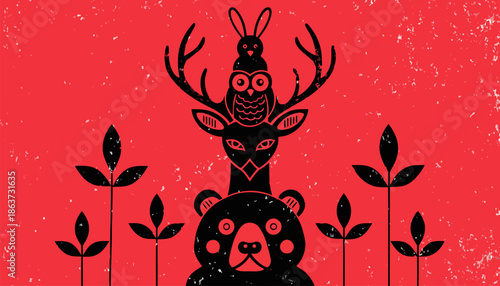 Whimsical forest creatures in modern illustration style