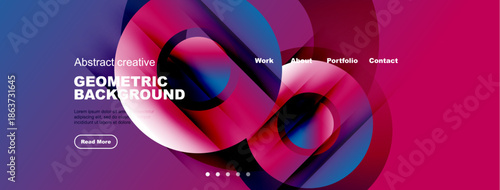 Abstract geometric background design. Vibrant colors, flowing shapes, website header mockup. Modern aesthetic, clean presentation.