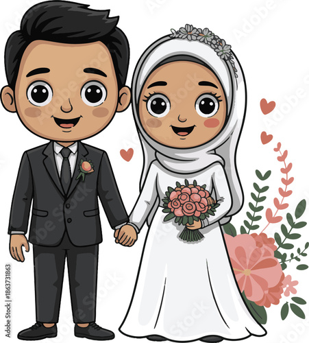 bride and groom with wedding rings vector file 