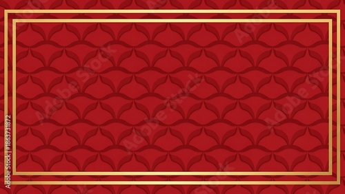 Elegant red patterned background with gold frame for design template