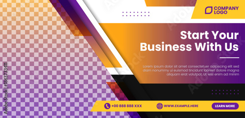 Start your business with us. Gradient business horizontal banner template