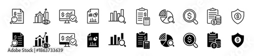 Business Audit icon set. Financial analysis and Assessment symbol. Vector illustration.
