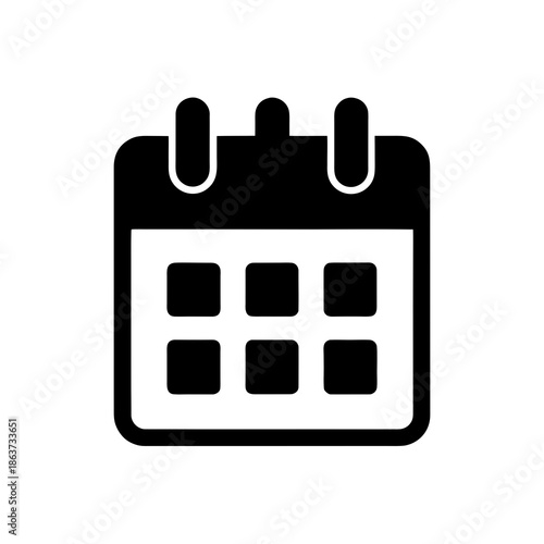 Simple black calendar icon symbolizing scheduling and date management applications