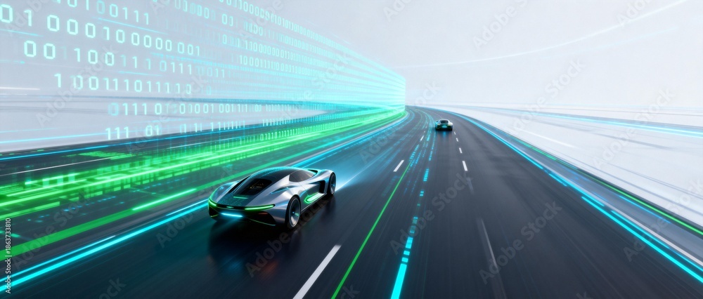 Fototapeta premium Futuristic cars on digital highway