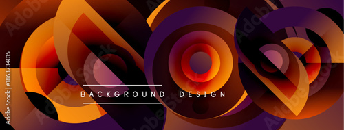 Abstract dynamic shapes, vibrant orange, purple hues. Modern design elements create flowing visual impact. Text reads background design.