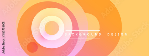 Abstract background features layered circles, gradient colors. Pink, orange, yellow hues create modern visual effect. Simple design.