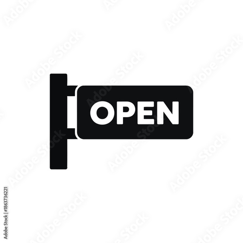 Black and white open sign icon for business hours and availability