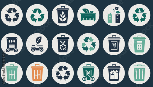 Recycling and Waste Management Icons - Eco-Friendly Vector Illustration