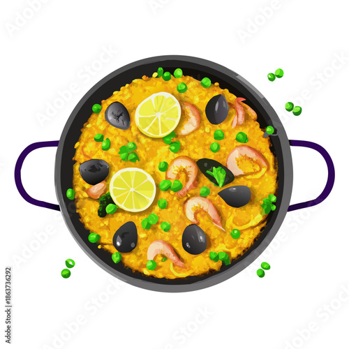 Delicious Italian pizza with mushrooms and vegetables in a frying pan isolated on a white background vector illustration of a tasty hot meal for a restaurant dinner or lunch