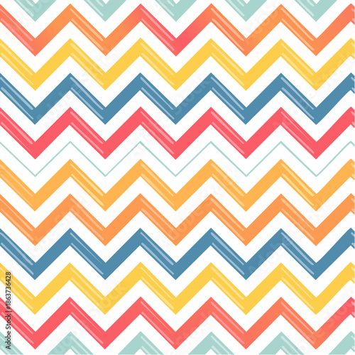 Vibrant Chevron Pattern with Playful Teal Orange Yellow Red and White Stripes Texture Abstract Geometric Background Energetic Retro Design
