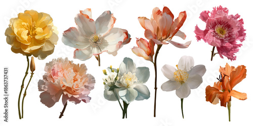 bush of flowers on white background. Bush tree flower of bougainvillea on isolated transparent background