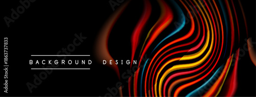 Abstract colorful waves over black background. Dynamic lines create modern design, suitable for digital projects.