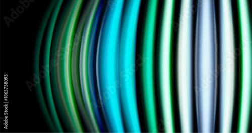 Abstract colorful waves, vibrant gradients, dark background. Smooth curves create dynamic visual effect. Modern design element.