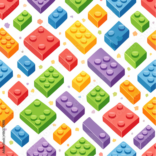 Colorful Building Blocks Pattern Isolated on White Background in a Playful Isometric View Bright Primary and Secondary Colors Forming a Textured Mosaic for Childrens Play and Creativity
