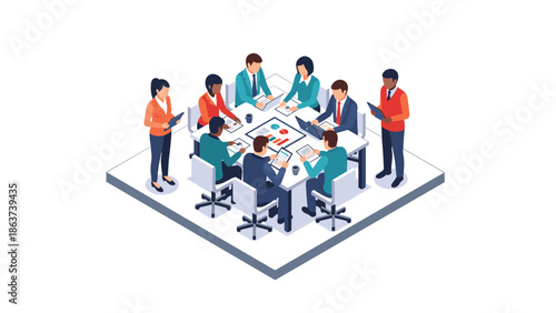 Diverse team meeting around table in modern office setting
