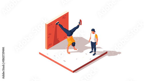 Youthful energy and movement in isometric urban street dance scene