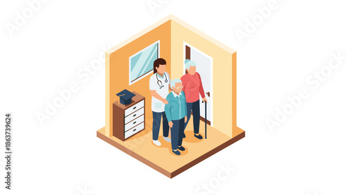 Healthcare assistance for elderly: isometric design of medical support at home