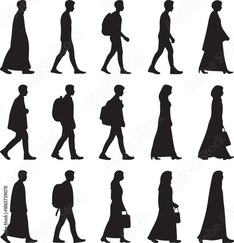 silhouette people   walking