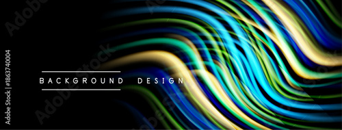 Abstract flowing lines create vibrant colorful background. Modern design elements suggest movement, energy, depth. Black surrounds bright waves.
