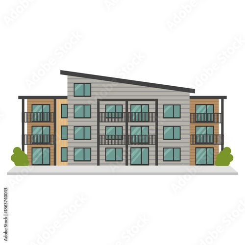 Large three level green apartment complex with multiple units and balconies for urban living.