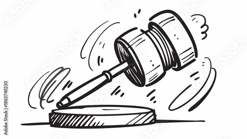 Dynamic gavel smashing down with motion lines