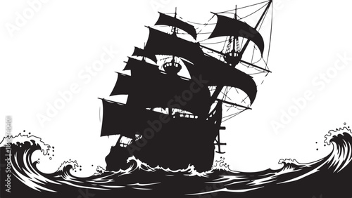 Pirate ship sailing on the sea vector illustration