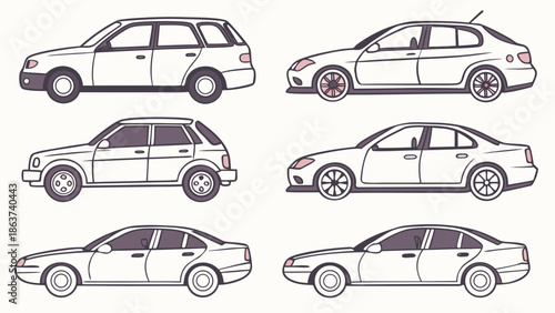 Set of modern cars in various styles and designs