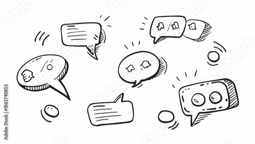 Hand drawn chat bubbles with emoticons and speech bubbles
