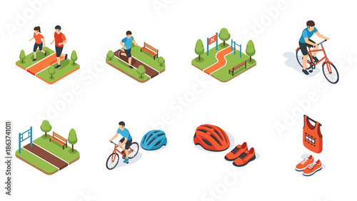 Isometric urban sports activities and gear collection