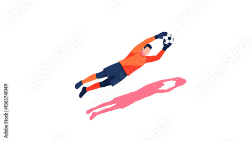 Goalkeeper in action: dynamic flat design of a diving save
