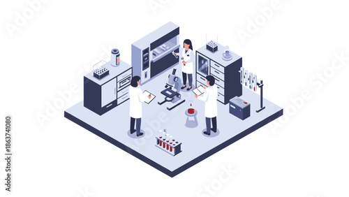 Laboratory team conducting research in modern isometric design