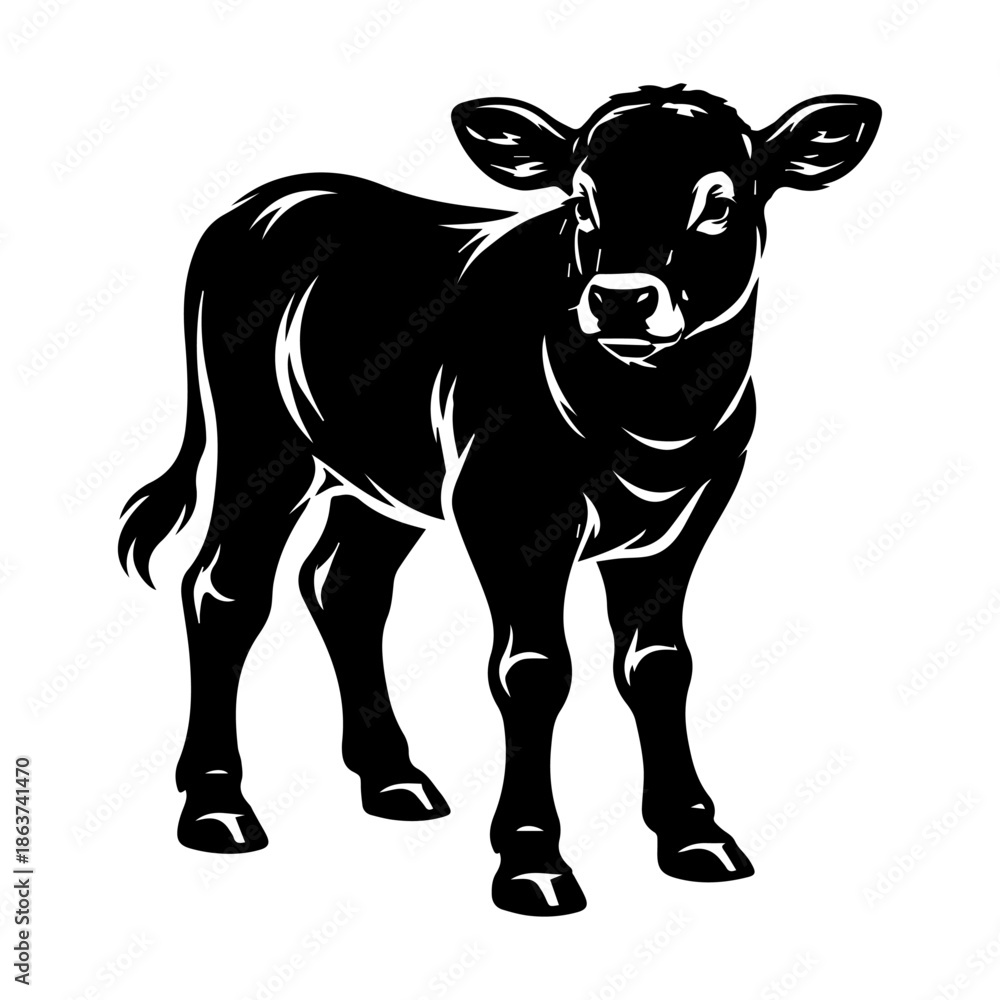 Fototapeta premium Calf silhouette illustration young farm animal