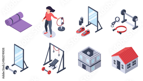 Isometric home gym and fitness equipment with person exercising