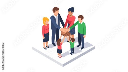 Isometric family teamwork: unity and collaboration in group connection concept