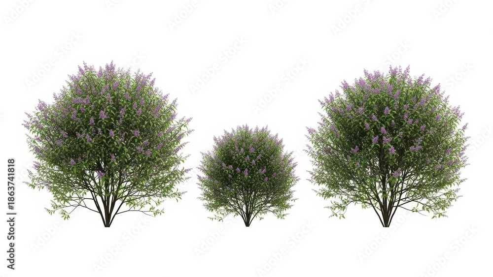 Fototapeta premium Shrubs Isolated on White, 3D Render, Bush, Greenery, Nature Background