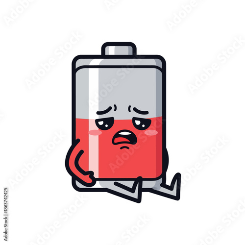 Sad Low Battery Character Feeling Exhausted and Drained