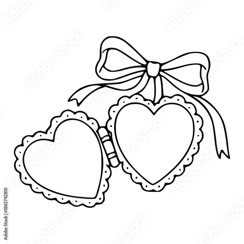 open heart locket outline with decorative bow