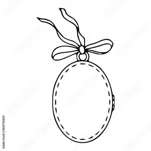 oval locket or photo frame with ribbon bow line art