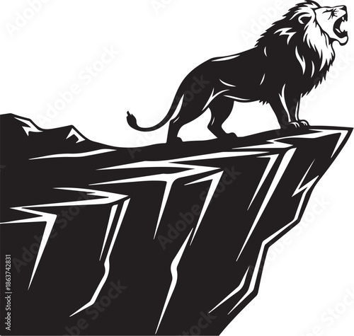 Lion silhouette standing on roof at night